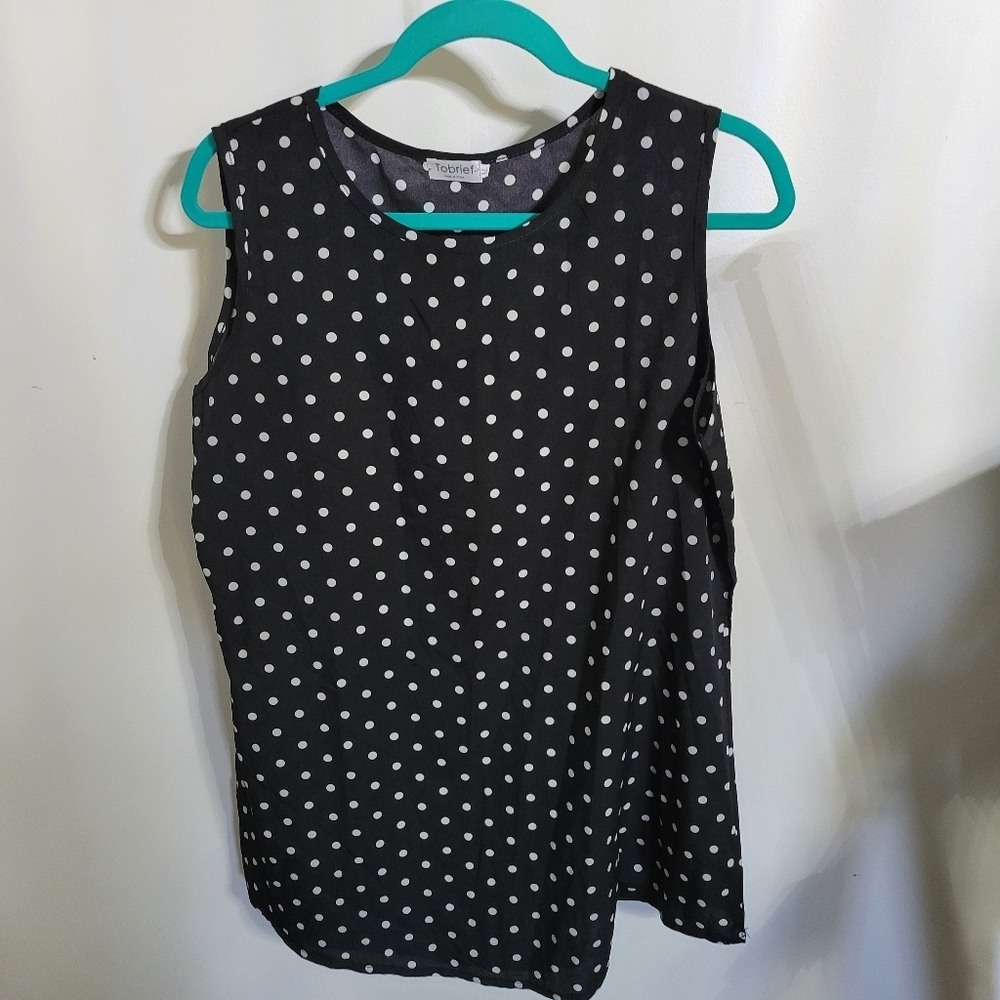 Tobrief Black and White Polka Dot Blouse, Size XL